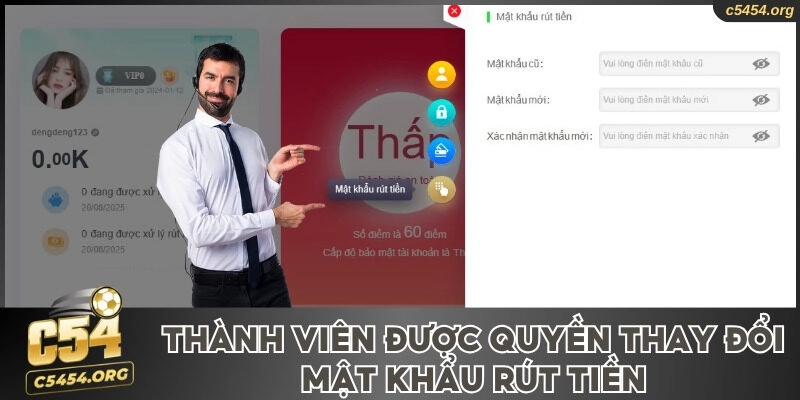 Thành viên được quyền cập nhật mật khẩu giao dịch mới